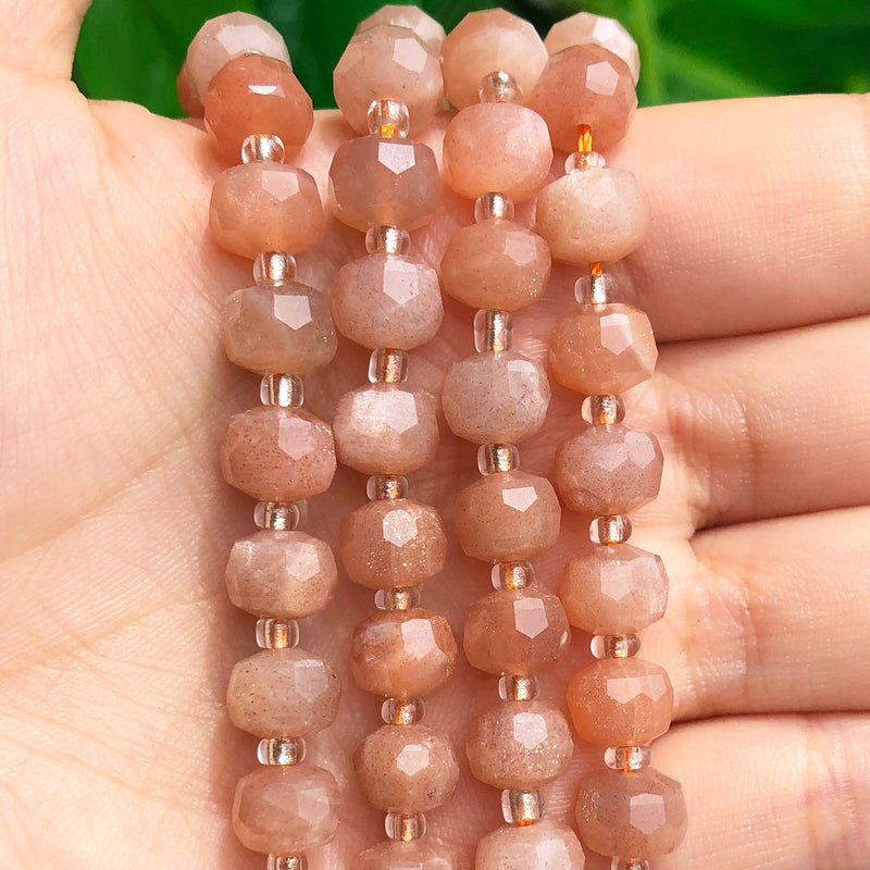 8*6mm Faceted Sunstone Gem Beads Column Shape Natural Loose Beads for Jewelry Making DIY Bracelet Accessories 7.5&#39;&#39;Inches