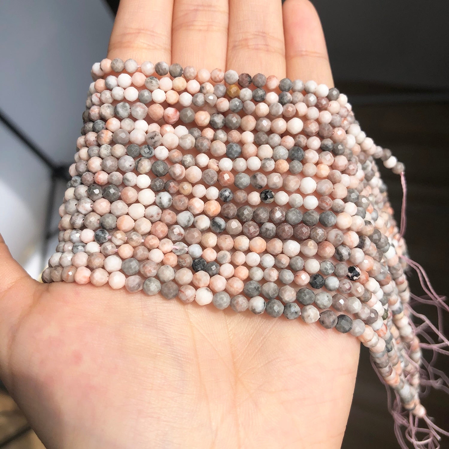 Natural Stone Faceted Pink Zebra Jaspers Spacer Beads for Jewelry DIY 3 4mm Small Round Beads Making Bracelet Accessories 15&#39;&#39; - KiwisLove