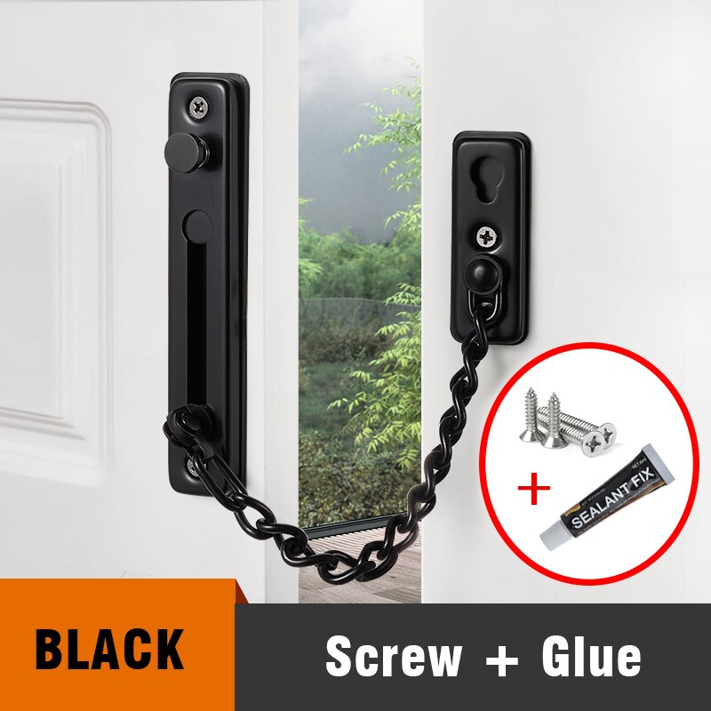 KAK 304 Stainless Steel Security Door Chain Lock Anti-theft Door Chain Door Latch Nail Free Glue Thicken Door Lock Hardware - KiwisLove