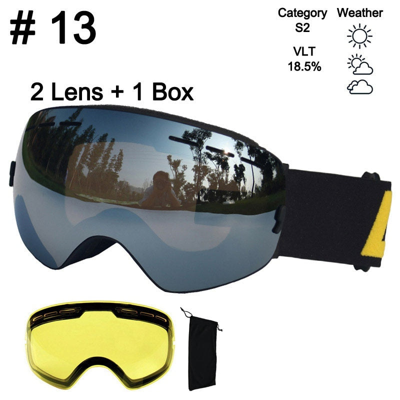 LOCLE Anti-fog Ski Goggles UV400 Ski Glasses Double Layers Skiing Snowboard - KiwisLove