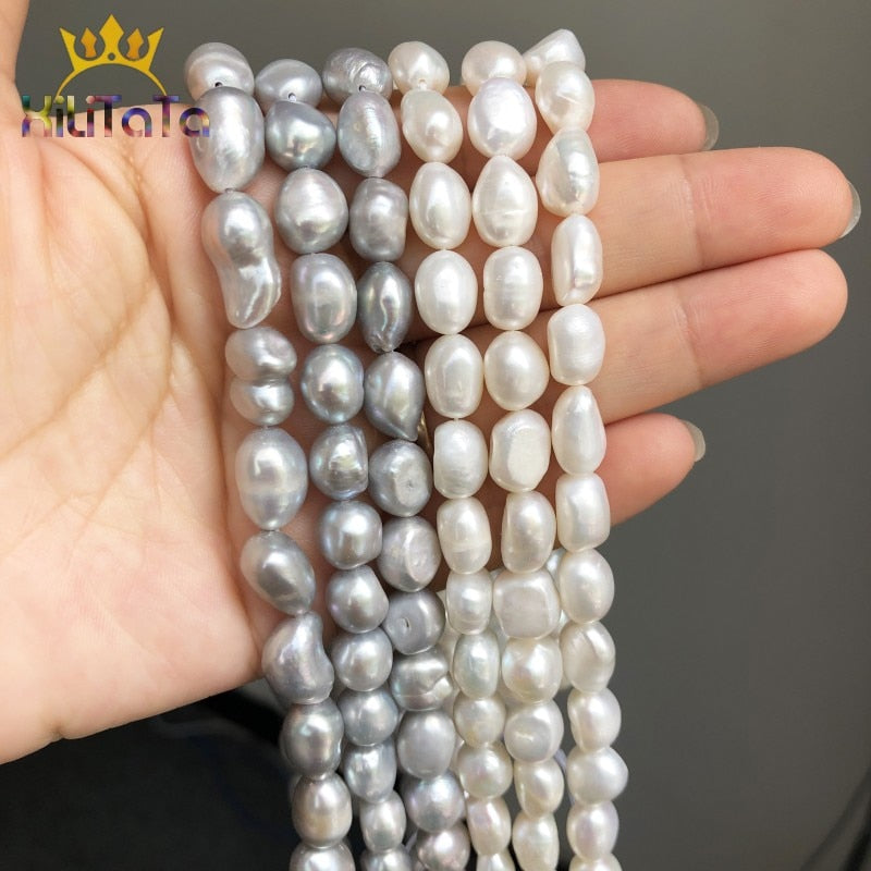 9-10mm Irregular Natural Freshwater Pearl Beads White Gray Loose Beads For Jewelry DIY Making Bracelet Ear Studs Accessories 15&quot; - KiwisLove