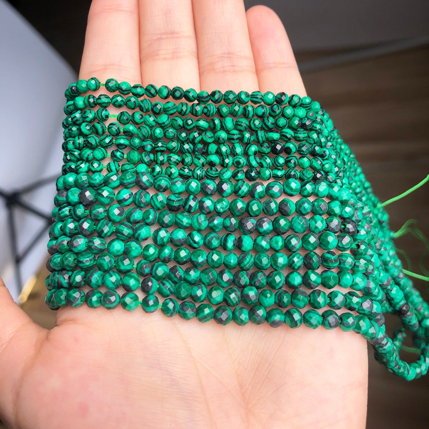 Natural Stone Faceted Green Malachite Spacer Beads for Jewelry DIY 2 3 4mm Small Round Beads Making Bracelet Accessories 15&#39;&#39; - KiwisLove