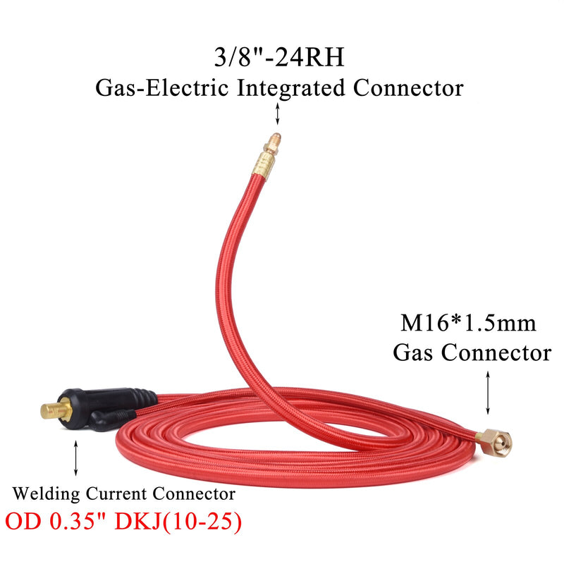 3.8/7.6m WP9 WP17 TIG Welding Torch Gas-Electric Integrated Soft Hose Cable Wires DKJ 10-25 35-50 w/ M16*1.5mm Gas Connector - KiwisLove