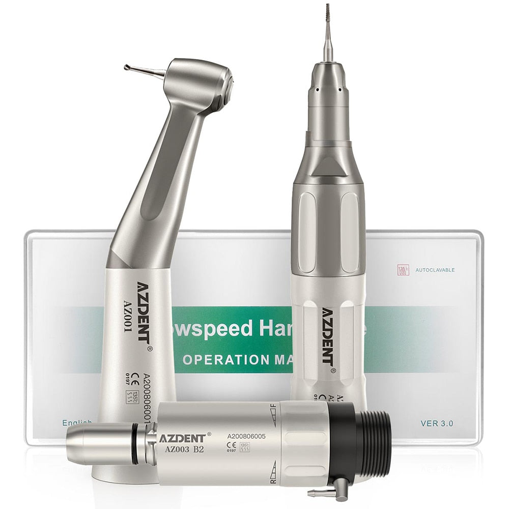 Azdent Dental Handpiece Contra Angle Straight 2/4 Hole Air Motor Push Button  Low Speed - KiwisLove