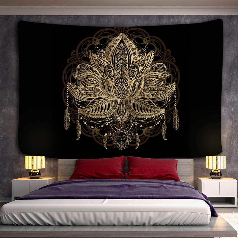 Psychedelic Wall Tapestry Boho Mandala Moon Tapestry Wall Hanging Hippie Sun Tapestry Wall Art Decor for Bedroom Living Room - KiwisLove