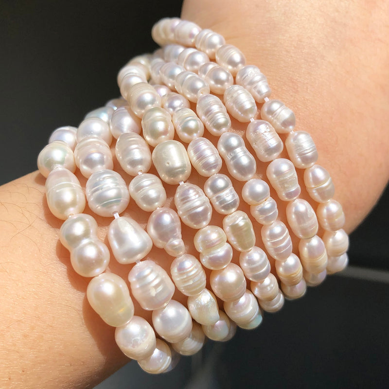 Natural Freshwater White Pearl Beads Rice Shape Punch Loose Beads for Jewelry Making Handmade DIY Charm Bracelet Necklace 15&quot; - KiwisLove