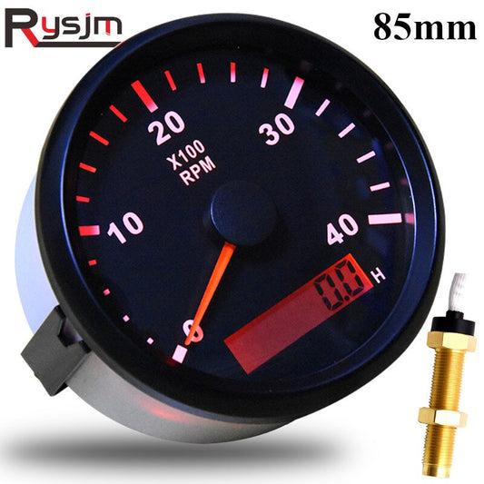 85mm REV Counter Car Boat tachometer + sensor Car Truck Tacho Marine RPM Meter with LCD Hourmeter 4000 RPM Red Backlight 12V/24V - KiwisLove