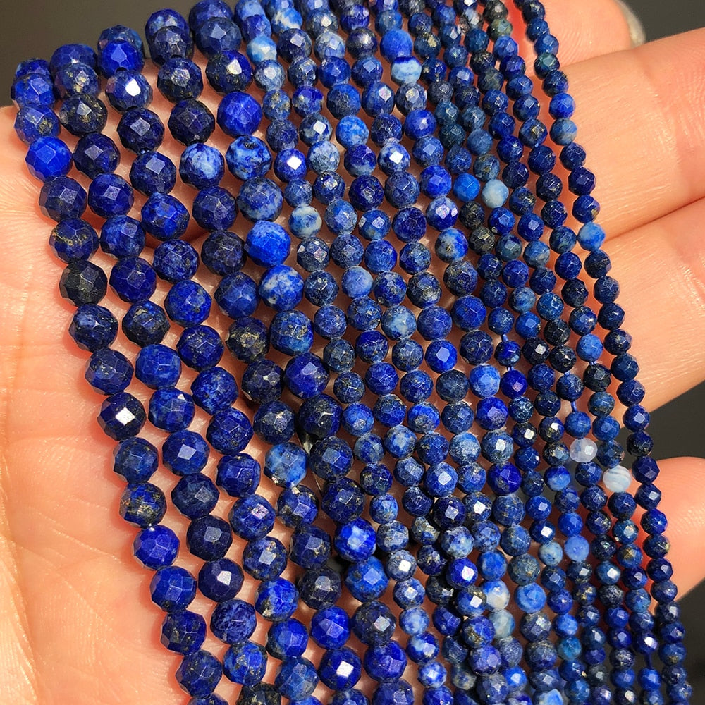 Natural Stone Faceted Blue Aquamarines Lapis lazuli Amazonite Spacer Beads for Beadwork DIY Jewelry Making Bracelet Accessories - KiwisLove