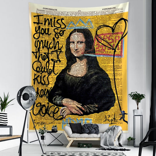 Mona Lisa Graffiti Tapestry Wall Hanging Boho Style Psychedelic Witchcraft Hippie Tapiz Bedroom Art Home Decor - KiwisLove