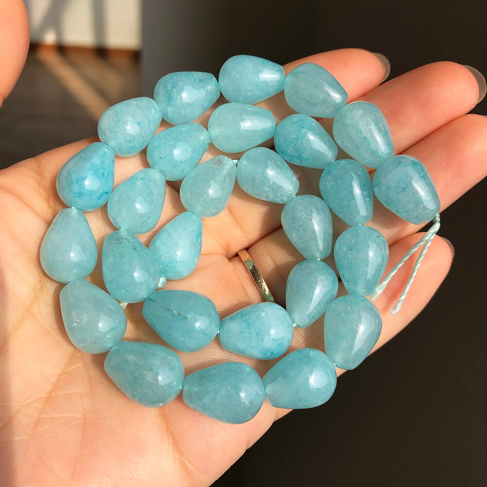 Blue Amazonite Stone Beads Water Drop Loose Spacer Beads For Jewelry Making DIY Bracelet Accessories 15&#39;&#39;inches 8*12mm 10*14mm - KiwisLove