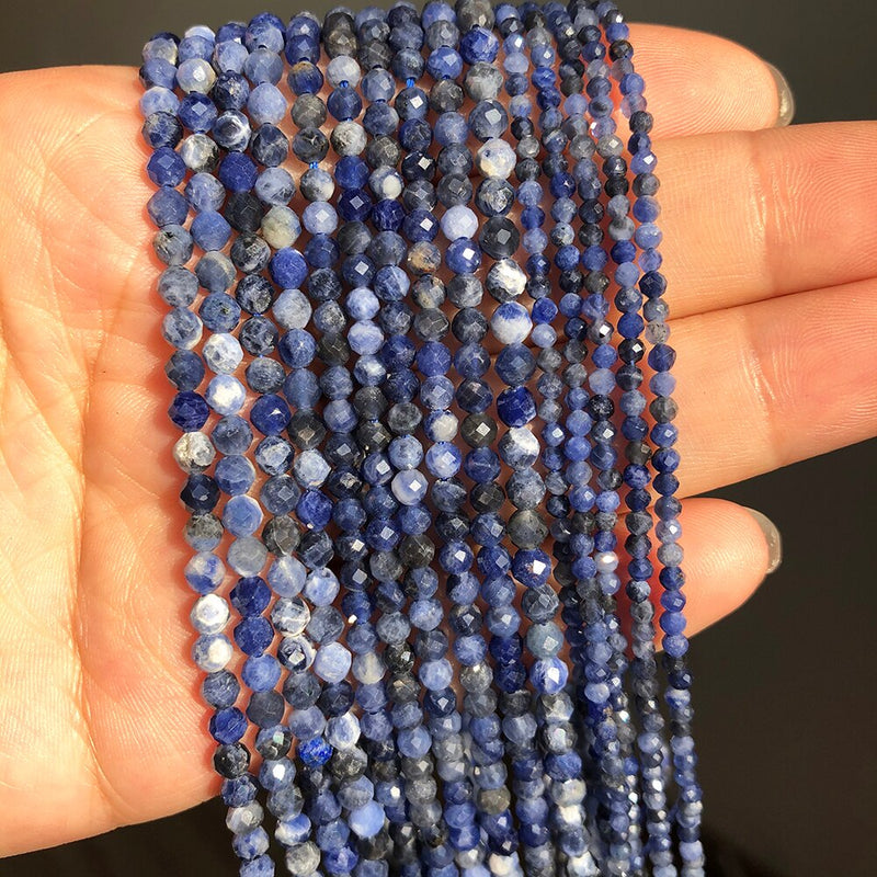 Natural Blue Sodalite Jaspers Beads Faceted Loose Spacer Beads for Jewelry Making DIY Bracelet Earrings Accessories 2 3 4mm 15&#39;&#39;