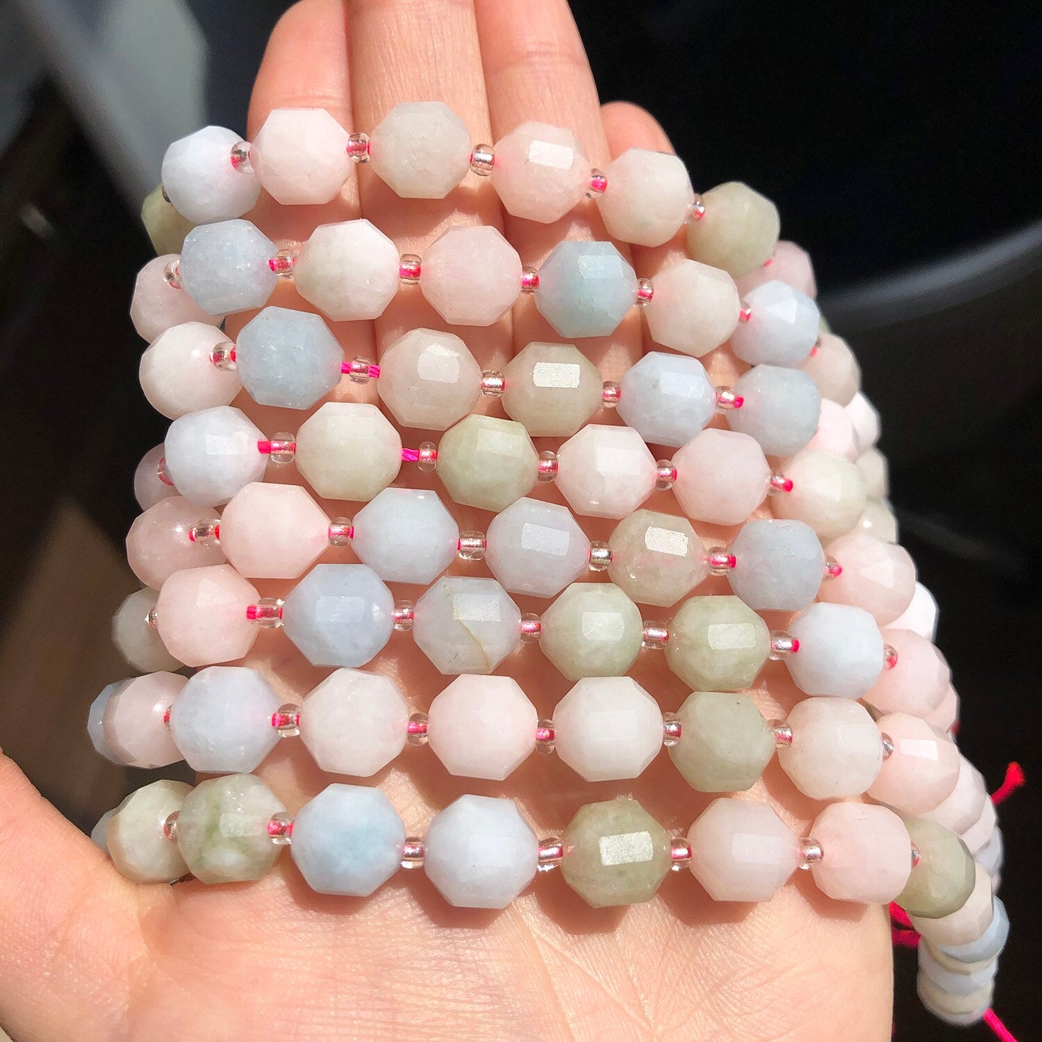 Natural Faceted Colorful Morganite Minerals Gems Beads Olive Shape Loose Beads For Jewelry DIY Making Bracelet Accessories 15&#39;&#39; - KiwisLove