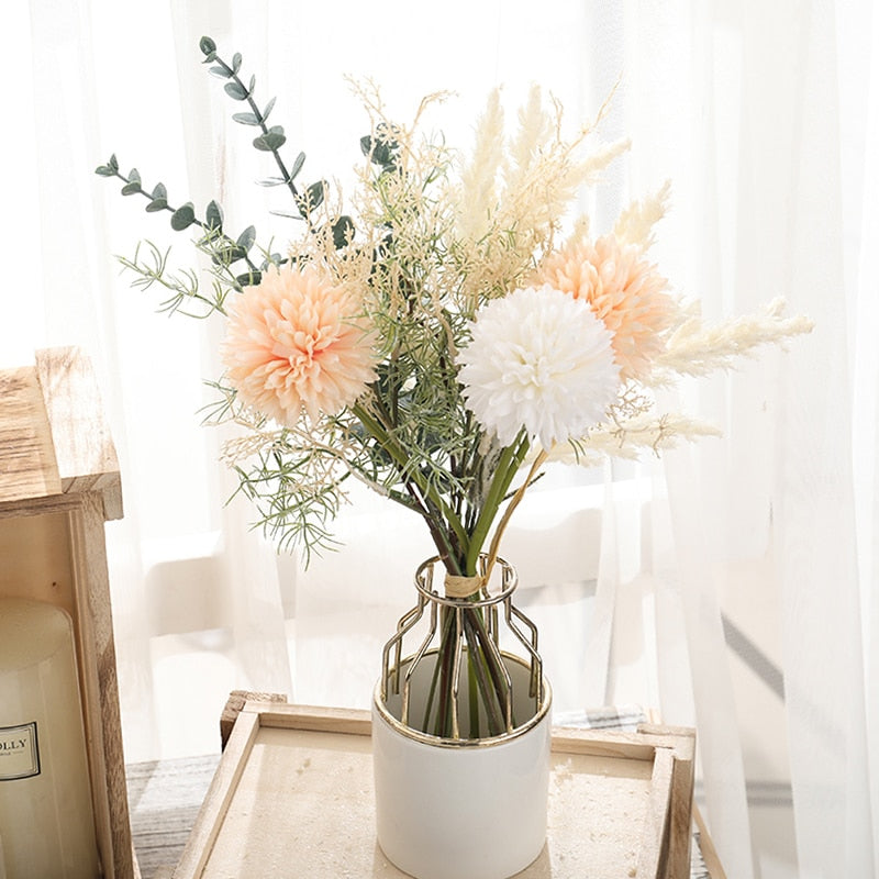 White Artificial Flowers Dandelion Big Bouquet Autum Silk Plastic Fake Flower for Home Wedding Decoration Living Room Arrange - KiwisLove