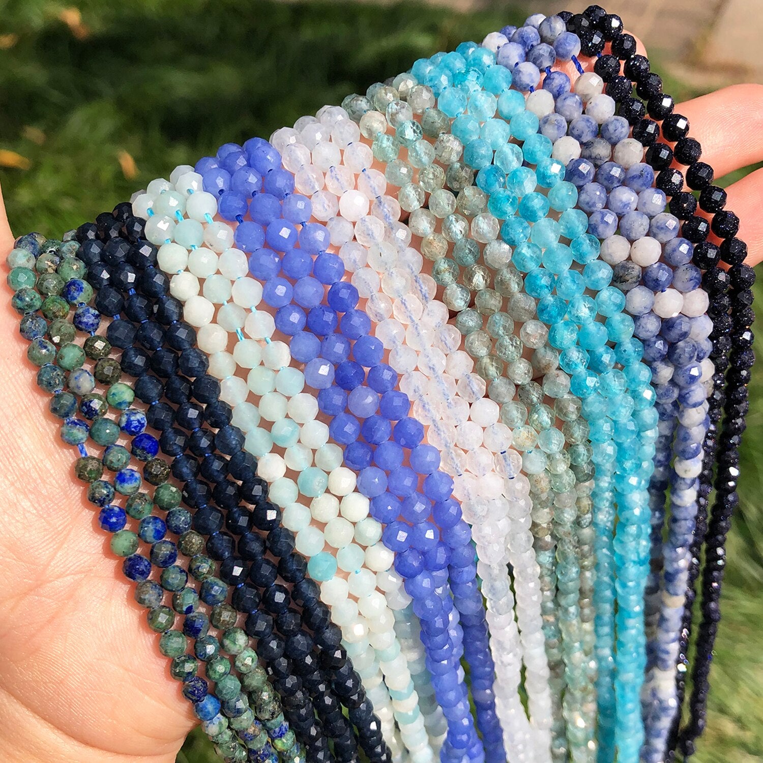 Natural Stone Faceted Blue Aquamarines Lapis lazuli Amazonite Spacer Beads for Beadwork DIY Jewelry Making Bracelet Accessories - KiwisLove