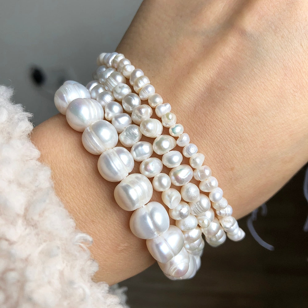 Natural White Freshwater Pearls Beads Irregular Round Cultured Pearls For DIY Women Handmade Bracelet Accessories 15&#39;&#39;inches - KiwisLove