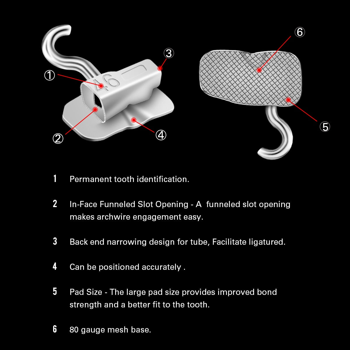 5 Kits AZDENT Dental Orthodontic 1st Mola Single Bondable Non-Convertible Roth/MBT 0.022 Buccal Tube with Sliding Crimpable Hook - KiwisLove