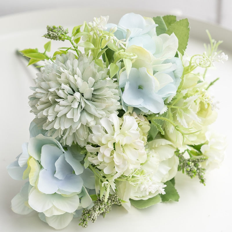 Hydrangea Artificial Flowers Peony Bouquet Silk Ball Blooming Fake Flower Wedding Centerpieces Stage Home Table Decoration Blue - KiwisLove