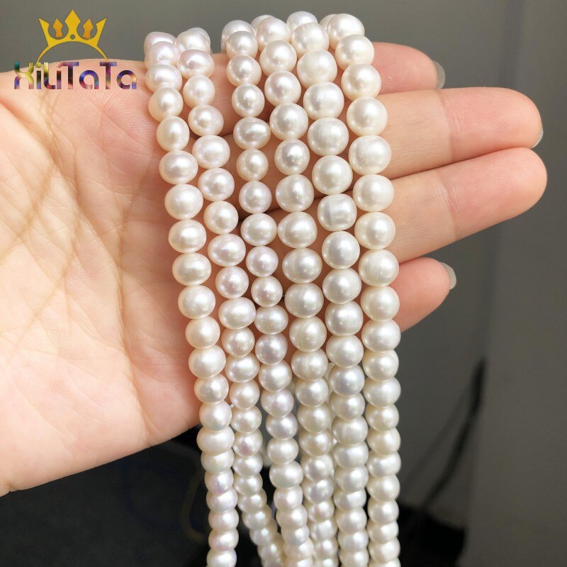 AA+ Natural Freshwater White Pearl Beads Round Beads For Jewelry DIY Making Bracelet Necklace Accessories 15&quot; 6-7mm 7-8mm 8-9mm - KiwisLove