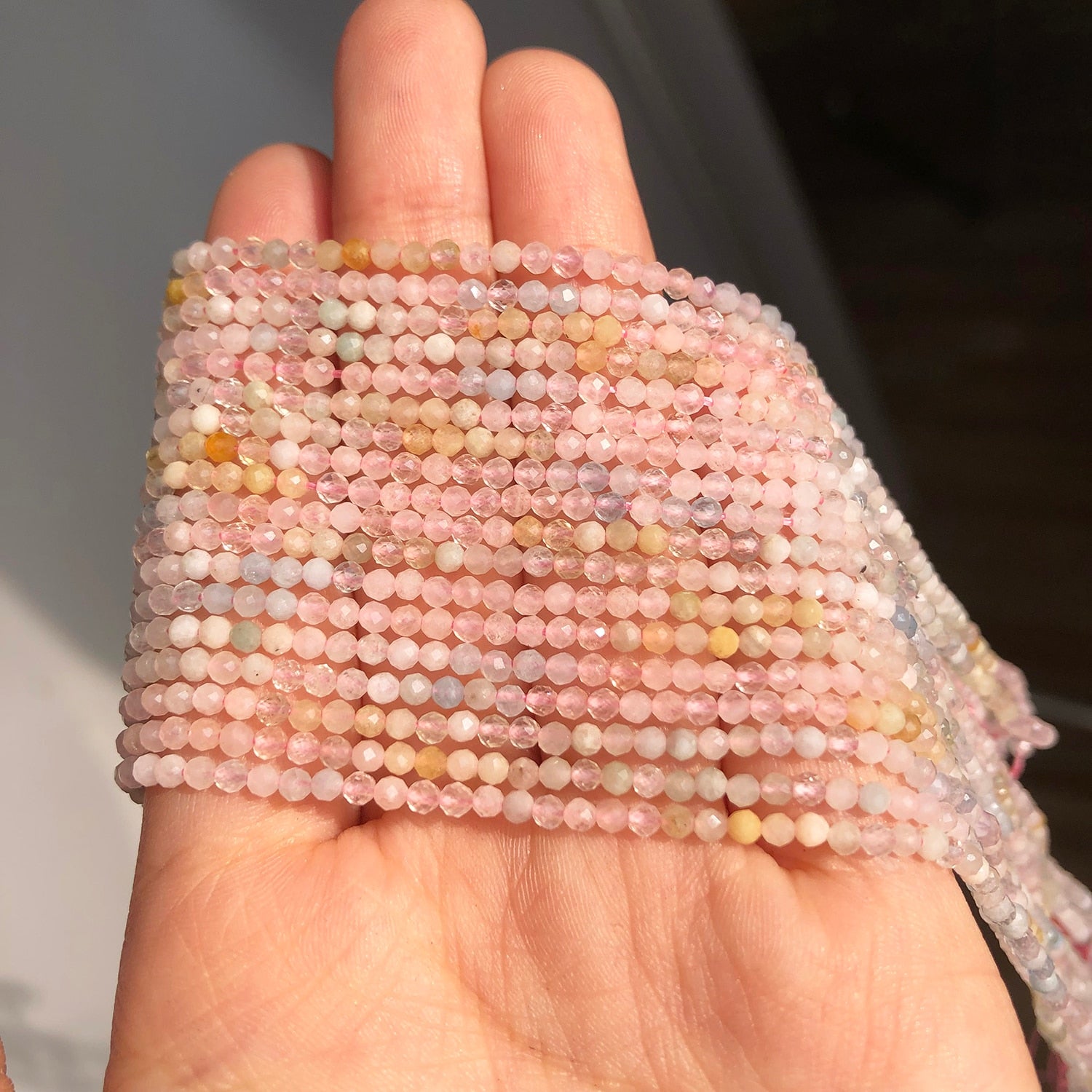 2mm Faceted Colorful Morganite Stone Beads Natural Loose Round Spacer Beads for Jewelry DIY Making Bracelet Earrings Accessories - KiwisLove