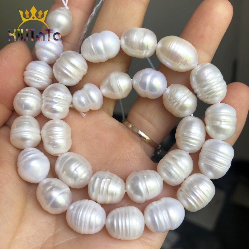 11-12mm Natural White Freshwater Pearl Beads Oval Shape Pearls Spacer Beads For Jewelry Making DIY Bracelet Accessories 15&#39;&#39; - KiwisLove