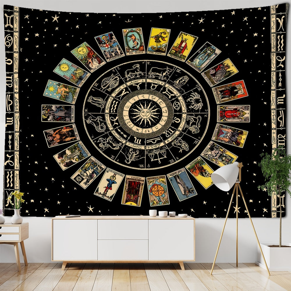 Mandala Tarot Tapestry Wall Hanging Zodiac Star Plate Sun And Moon Psychedelic Witchcraft Hippie Home Decor - KiwisLove