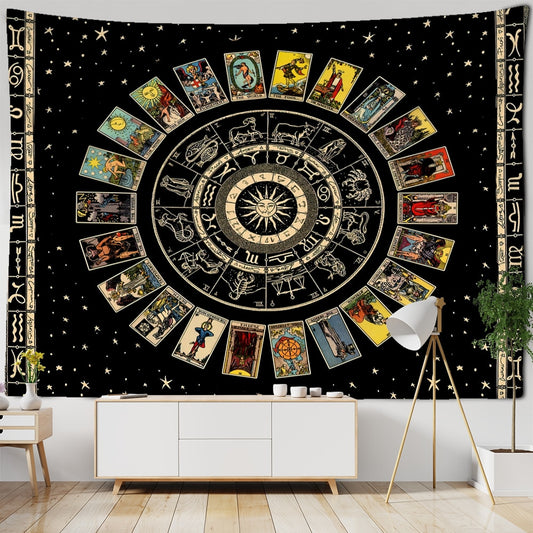 Mandala Tarot Tapestry Wall Hanging Zodiac Star Plate Sun And Moon Psychedelic Witchcraft Hippie Home Decor - KiwisLove