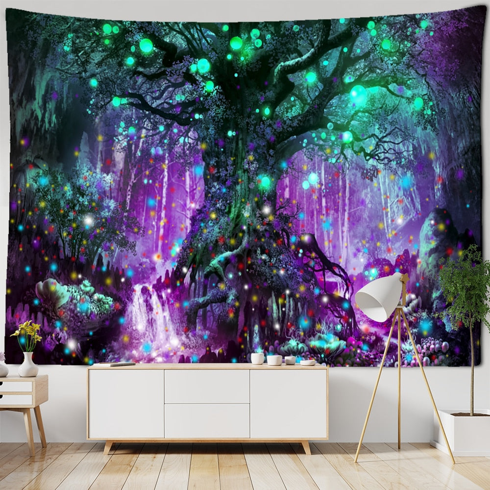 Lantern Tree Of Life Tapestry Wall Hanging Psychedelic Witchcraft Mystery Tapiz Hippie Good Luck Background Cloth Home Decor - KiwisLove