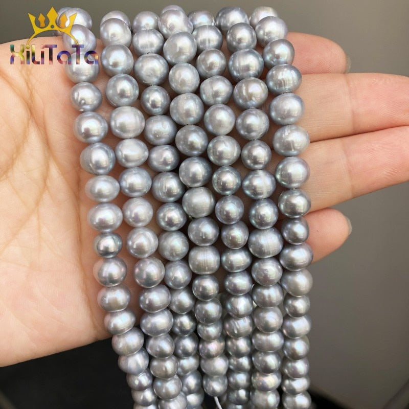 7-8mm Natural Grey Freshwater Pearls Round Beads Loose Spacer Beads For Jewelry Making DIY Bracelet Necklace 15inches Strands - KiwisLove