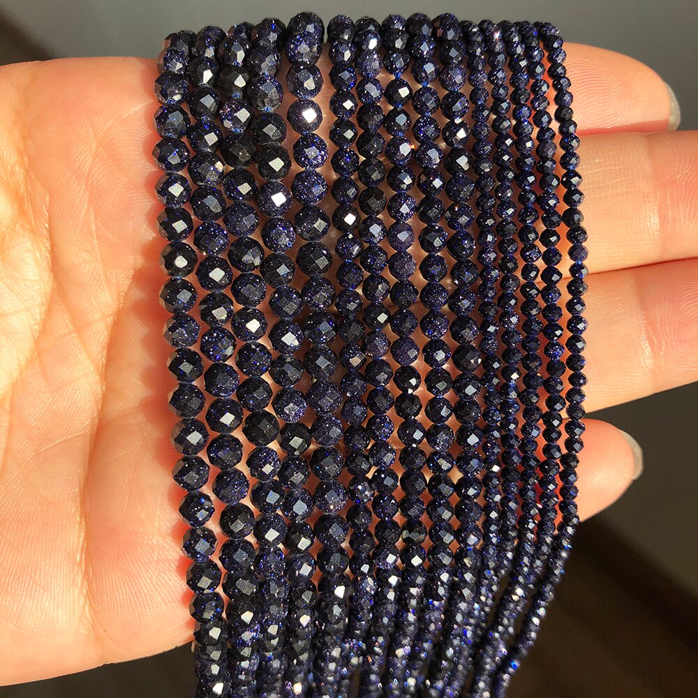 2 3 4mm Faceted Blue Sand Gem Stone Beads Round Loose Spacer Beads for Jewelry Making DIY Bracelet Earrings Accessories 15&#39;&#39; - KiwisLove