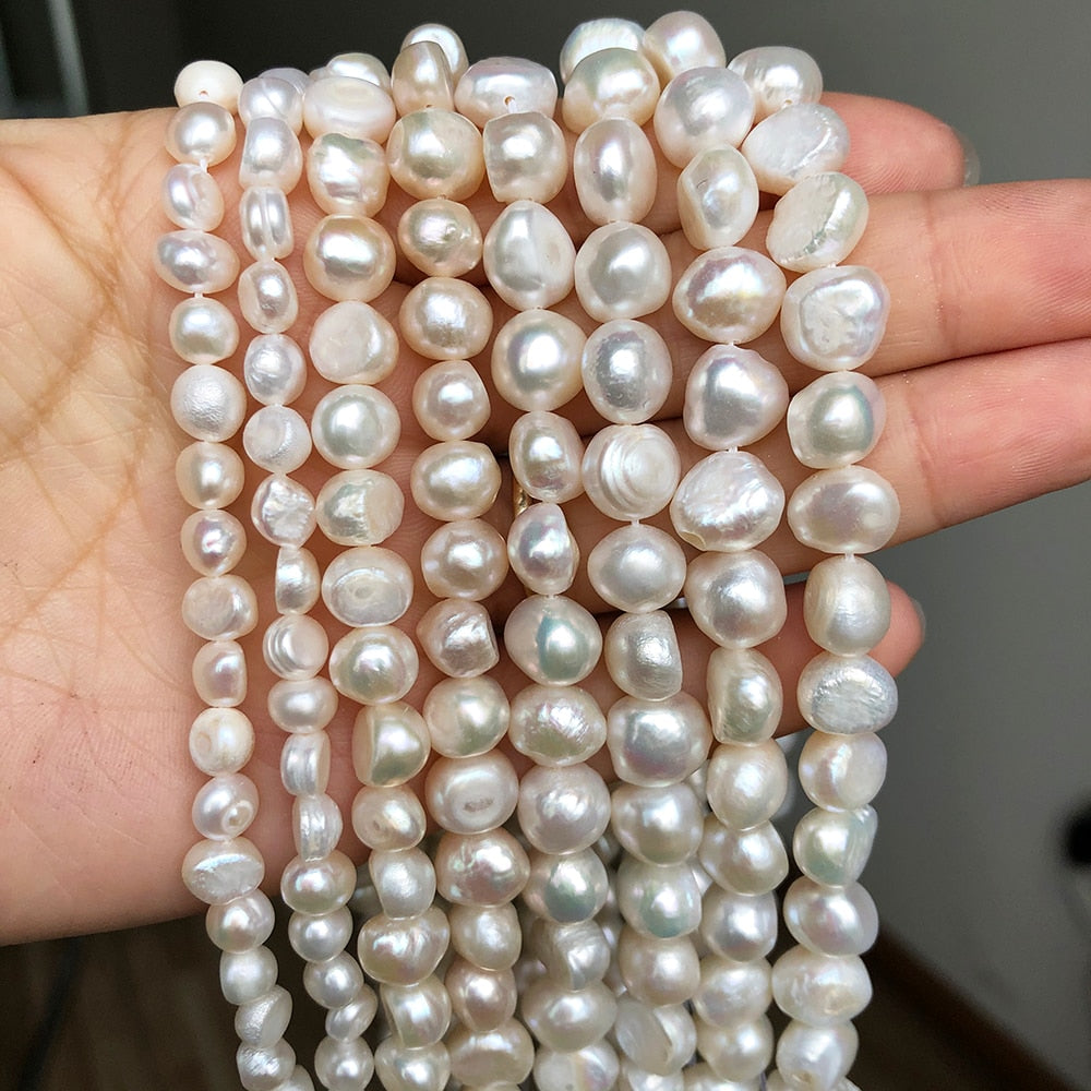 Irregular Round White Cultured Pearls Beads Freshwater Pearls Beads For DIY Women Handmade Bracelet Accessories 15&#39;&#39;inches - KiwisLove