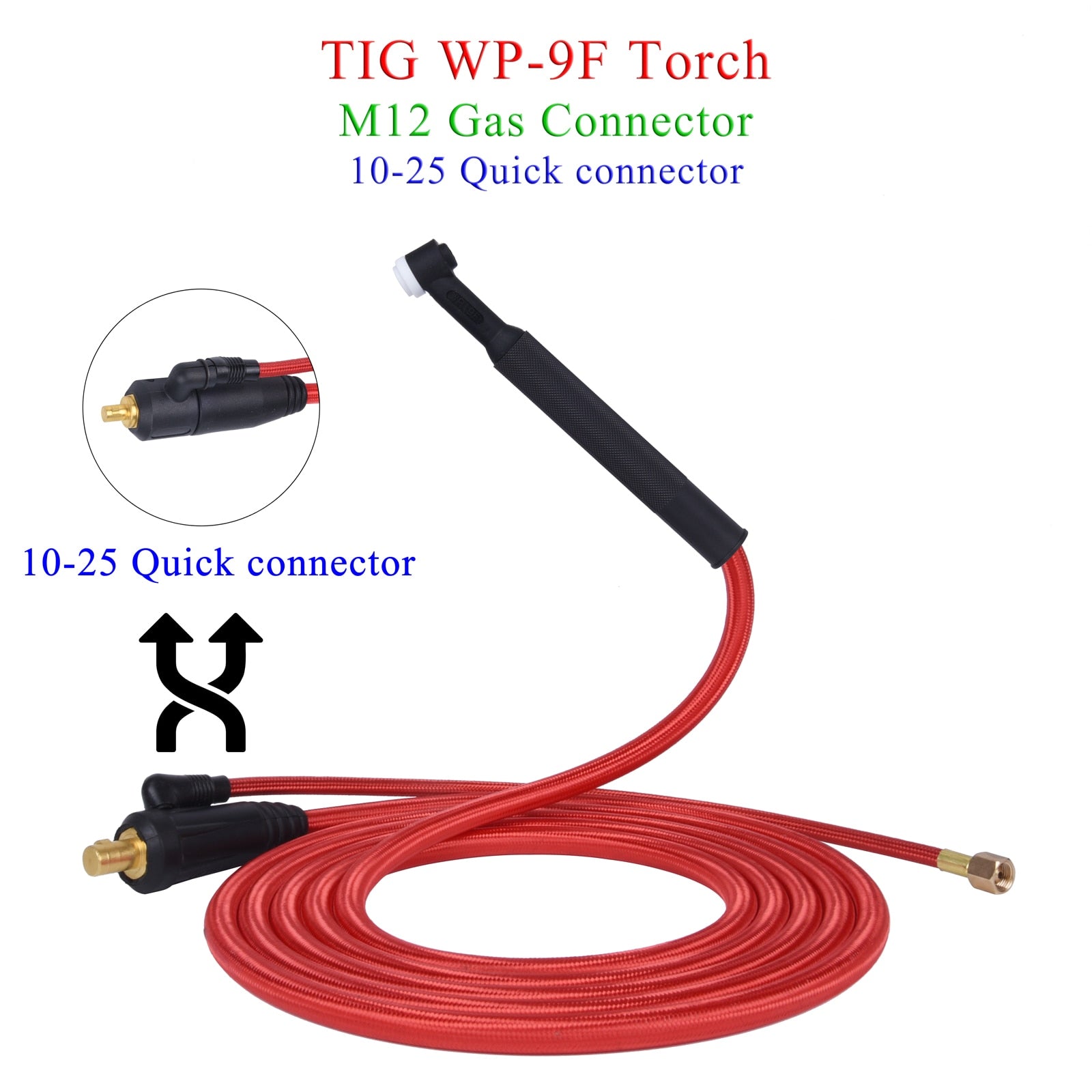 4M/13ft 7.8M/25.6ft WP9F 9FV TIG Welding Torch Soft Hose Cable Wires M12*1mm Gas Connector DKJ 10-25 35-50 Power Connector - KiwisLove