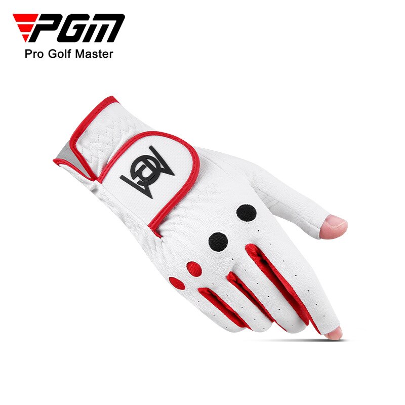 PGM 1 Pair Women Golf Gloves PU Leather Gloves Fingerless Breathable Mitt Right Left Hand Black Red Double Color ST029 - KiwisLove