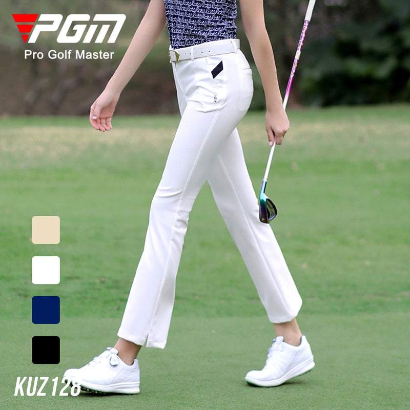 PGM Women Summer Golf Pants Ankles Cropped Fit Slim Elastic Flared Trousers Zip Pocket Waterproof Lady Golf Clothing KUZ128 - KiwisLove