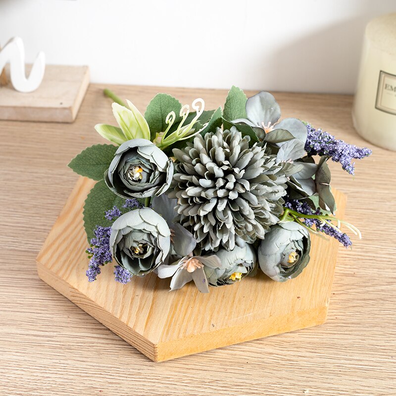 White Tea Rose Artificial Silk Flowers Autumn High Quality DIY Wedding Home Living Room Decoration Fake Flower Hydrangea Bouquet - KiwisLove