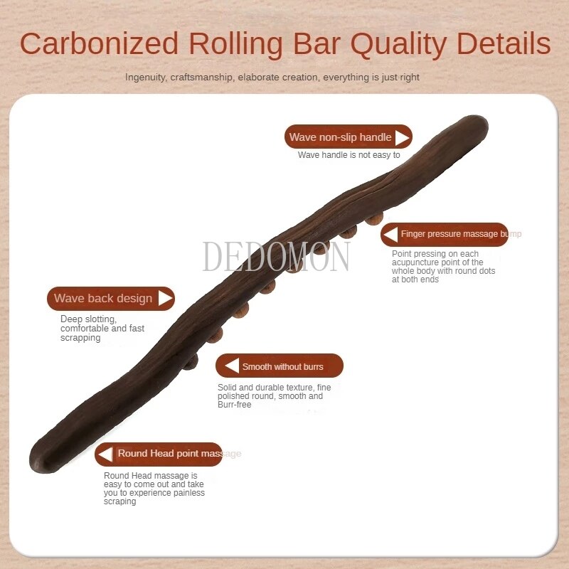 New 8 Beads Gua Sha Massage Stick Carbonized Wood Back Body Meridian Scrapping Therapy Wand Muscle Relaxing Acupuncture Massager - KiwisLove