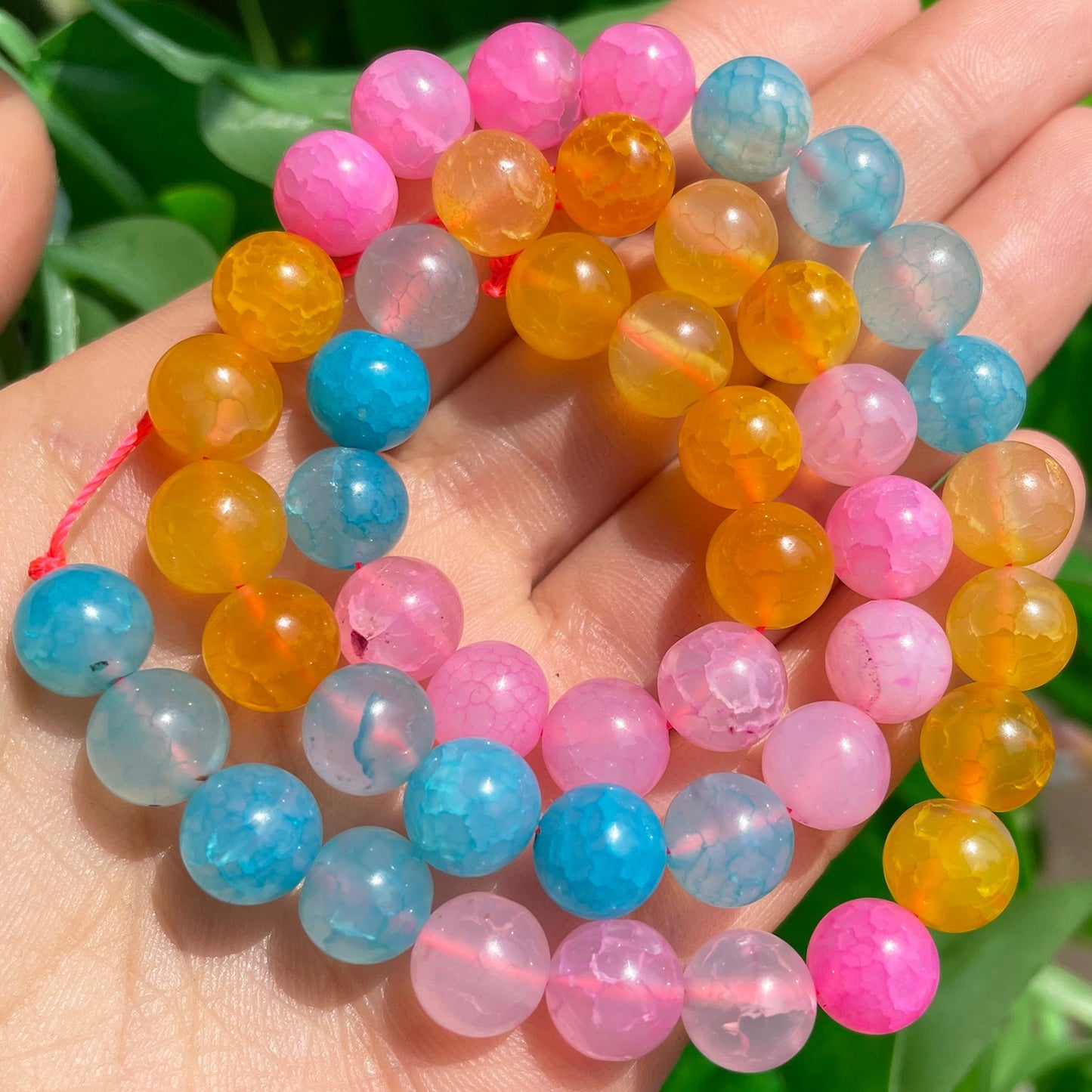 Natural Morganite Dragon Veins Agates Stone Round Loose Spacer Beads for Needlework Jewelry Making DIY Bracelet Accessories - KiwisLove