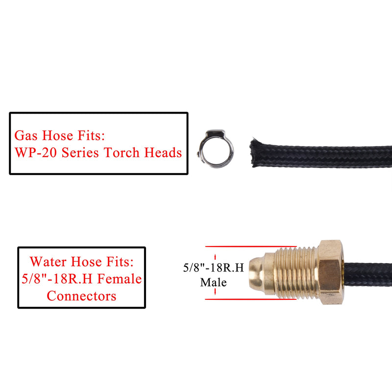 3.8m(12.5ft)/7.6m(25ft) TIG Torch Argon-Cooled Hose for WP 20 Series /w R.H Female Connectors - KiwisLove