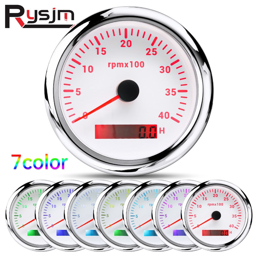 4000 6000 8000 RPM Tachometer Tacho Meter Gauge Hourmeter 7 Colors Backlight 12V/24V 85mm Toerenteller Hour Meter Sensor M16 M18 - KiwisLove