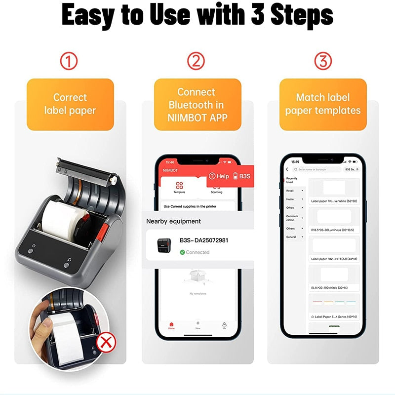 NIIMBOT B3S 3Inch Barcode Label Printer Wireless Thermal Sticker Maker Pocket Label Maker for Clothing Jewelry Mailing Commercia - KiwisLove