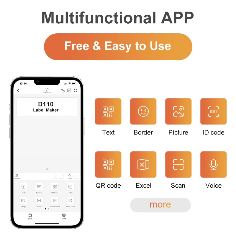 Niimbot D110 Portable Pocket Printer for Phone Home Office Storage Labeling Machine Label Maker Thermal Bluetooth With Stickers - KiwisLove