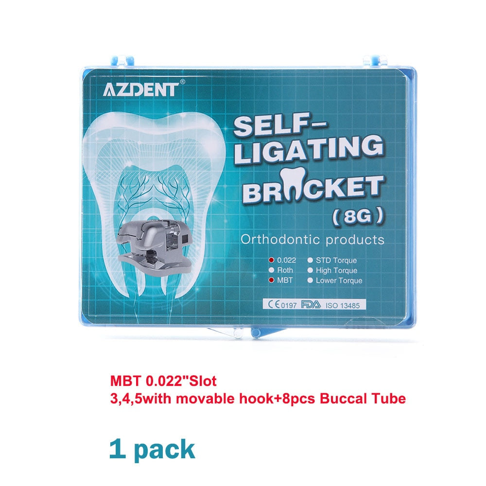AZDENT Metal Dental Orthodontics Self-Ligating Brackets Movable Hook Auxiliary Hole With Buccal Tube Roth.022/MBT.022/STD.022 - KiwisLove