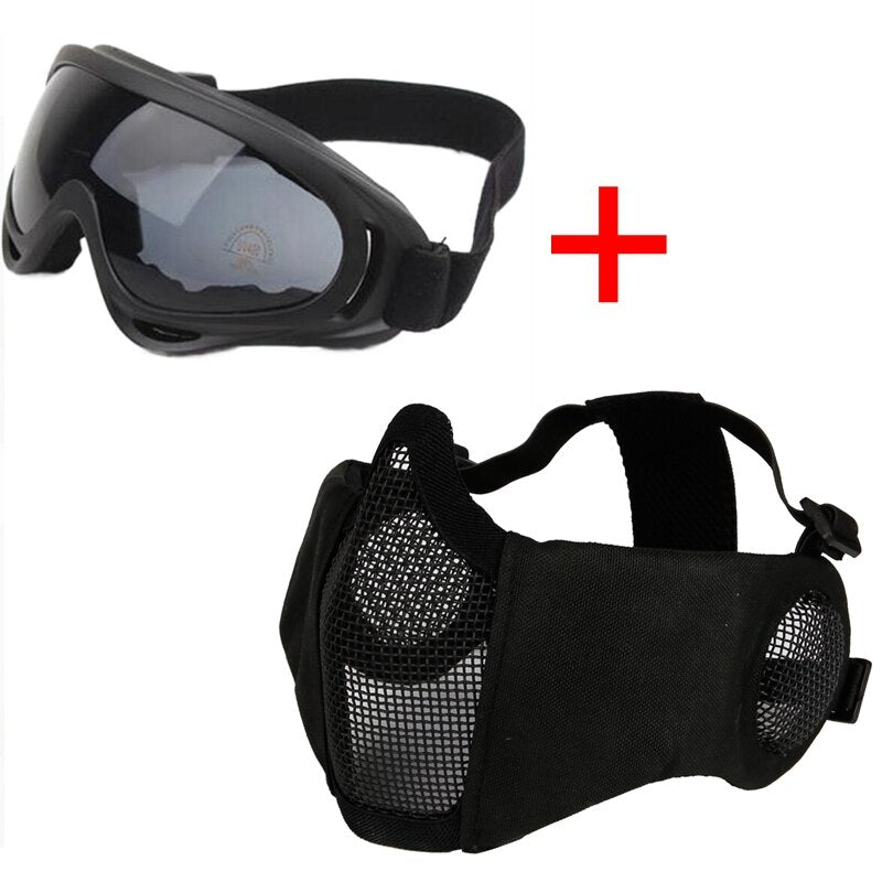 Paintball Fast Helmet Hunting Tactical Half Face Mask for Shooting Airsoft Mesh Breathable Eye Protective Mask - KiwisLove