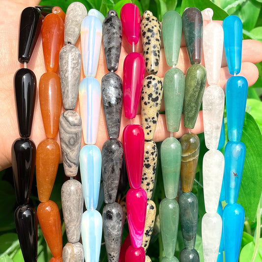 2pcs Natural Water Drop Genuine Stone India Agates Labradorite Tiger Eye Chalcedony Loose Beads for Jewelry Making DIY Bracelet - KiwisLove