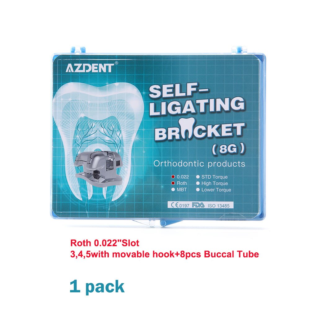 AZDENT Metal Dental Orthodontics Self-Ligating Brackets Movable Hook Auxiliary Hole With Buccal Tube Roth.022/MBT.022/STD.022 - KiwisLove