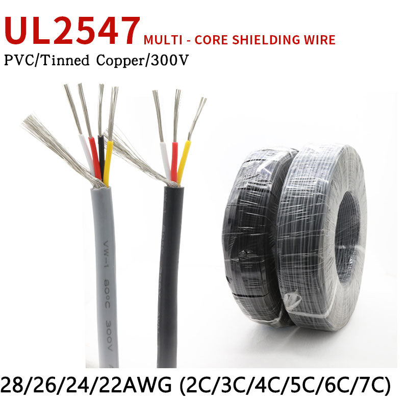 5M UL2547 Shielded Signal Wire Copper Cable 28/26/24/22AWG 2 3 4 5 6 7 8 Cores PVC Channel Audio Headphone Control Wire Line - KiwisLove