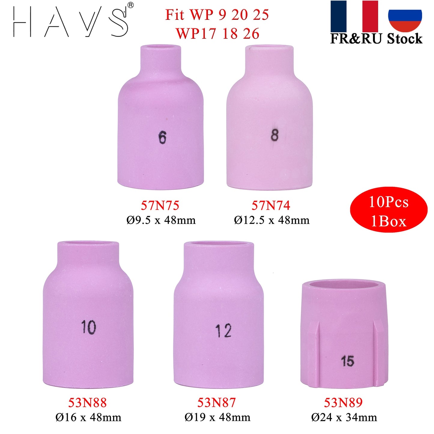 10Pcs Per Box 48/34mm 57N74 57N75 53N87 53N88 53N89 Alumina Nozzles For TIG WP9 20 WP17 18 26 Welding Torch Ceramic Accessories - KiwisLove