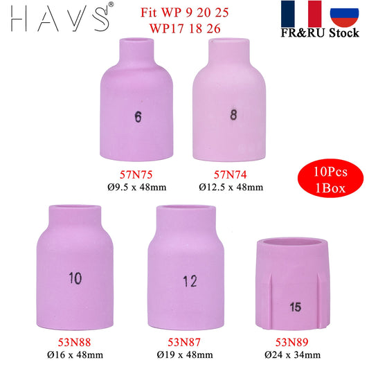 10Pcs Per Box 48/34mm 57N74 57N75 53N87 53N88 53N89 Alumina Nozzles For TIG WP9 20 WP17 18 26 Welding Torch Ceramic Accessories - KiwisLove