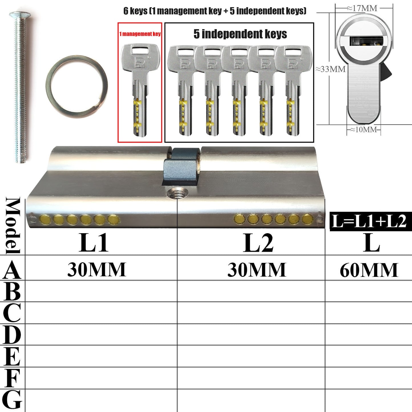 Management key and independent key lock core customization one key opens all locks Door lock Cylinder door Door cylinder lock - KiwisLove