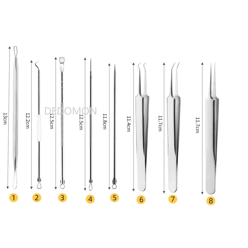 8pcs/Set Acne Pin Pimple Extractor Risk Free Pimple Pin Stainless Steel Blackhead Remover Pimple Extractor Facial Care Tools - KiwisLove