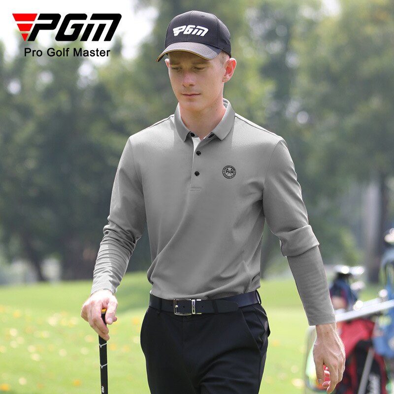 PGM Men&#39;s Winter Long-sleeved T-shirt Soft Warm Elastic Lapel POLO Shirt Top Clothes White Grey Black YF480 - KiwisLove